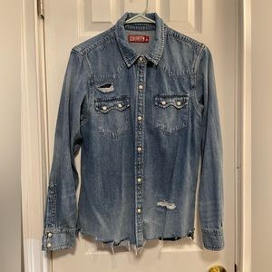 Lucky Brand Women’s Distressed Denim Button-Down Shirt, Size Small